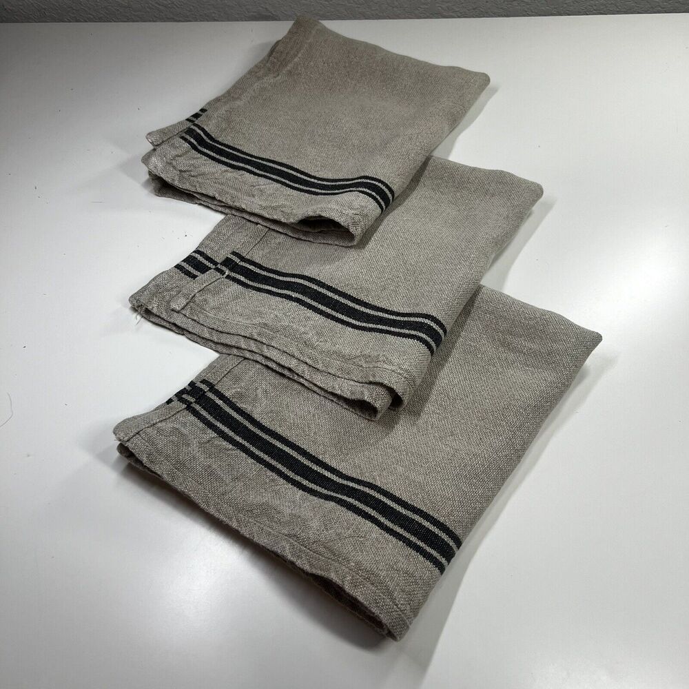 Stunning French THIEFFRY LINEN Napkins (3) Flax & Blue/$162 Retail